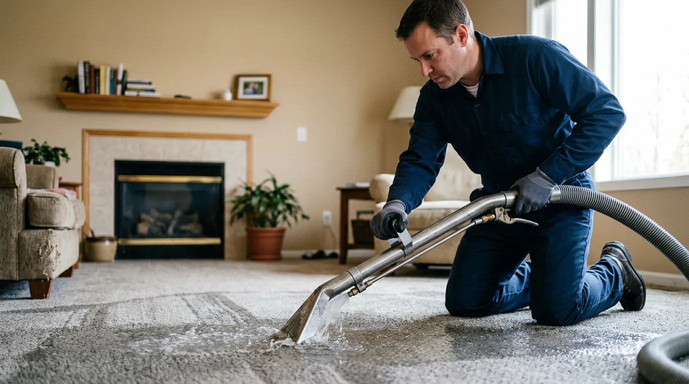 Water damage restoration technician working near Moran, KS